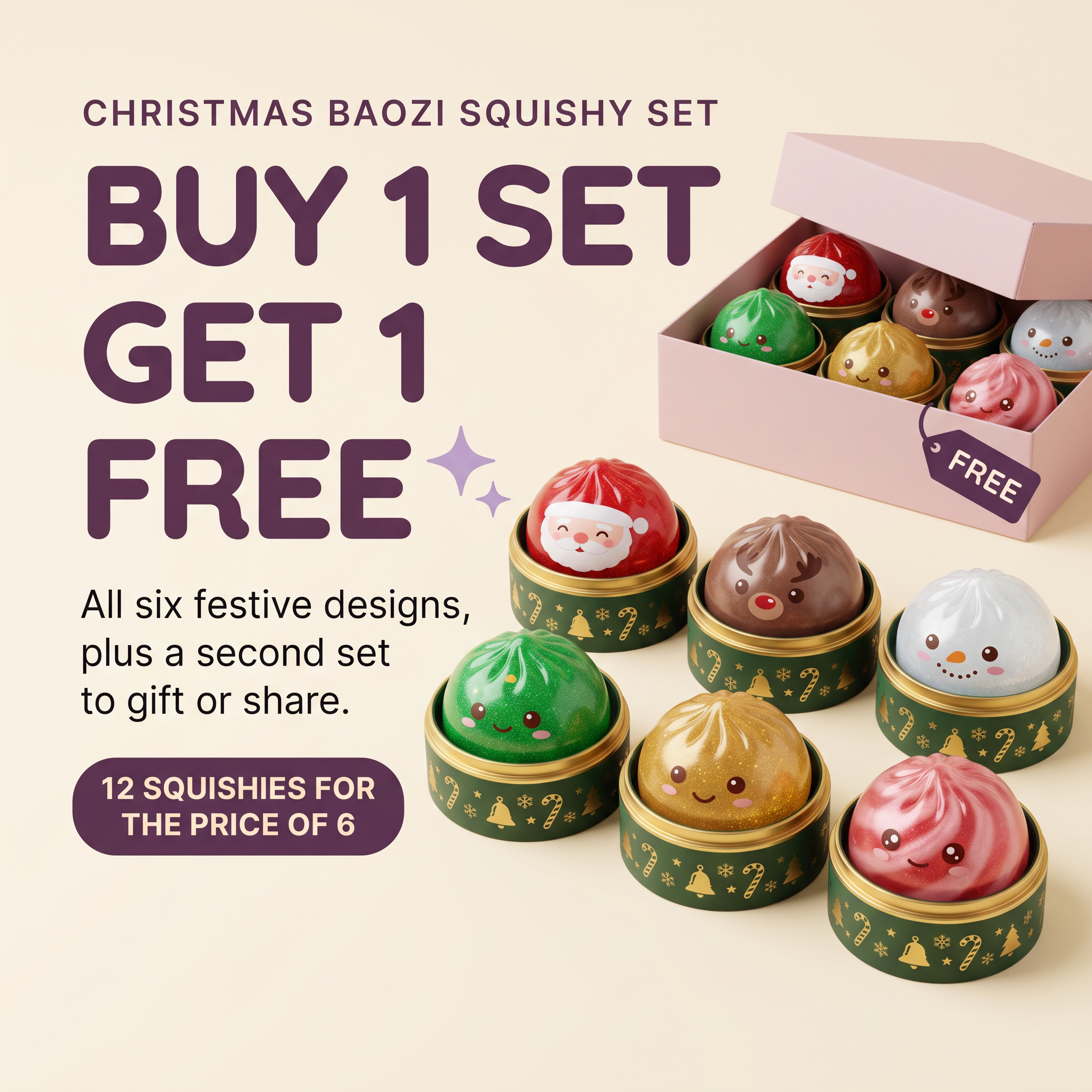 Squishlo™ Christmas Squishy Dumplings - Set of 6