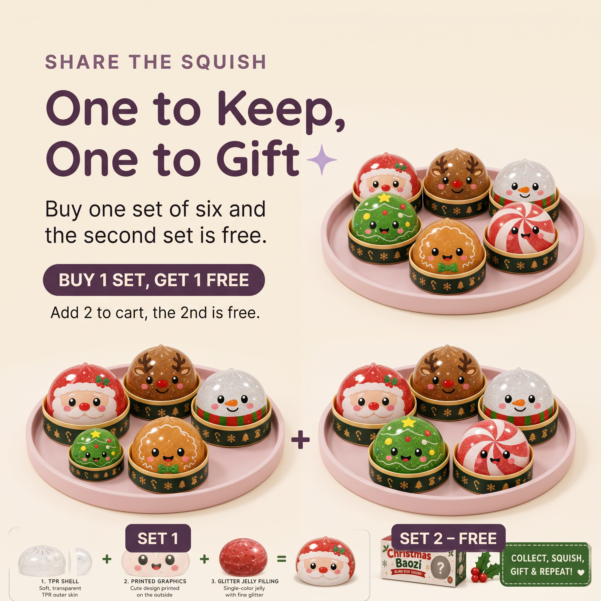 Squishlo™ Christmas Squishy Dumplings - Set of 6